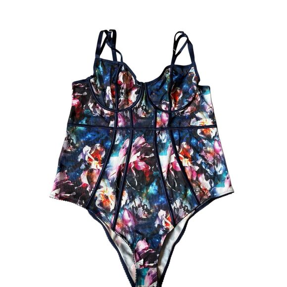 Torrid Curve Simply Mesh Bodysuit size 2 US 2X 18 20 Floral In Galaxy Blue - Picture 3 of 8